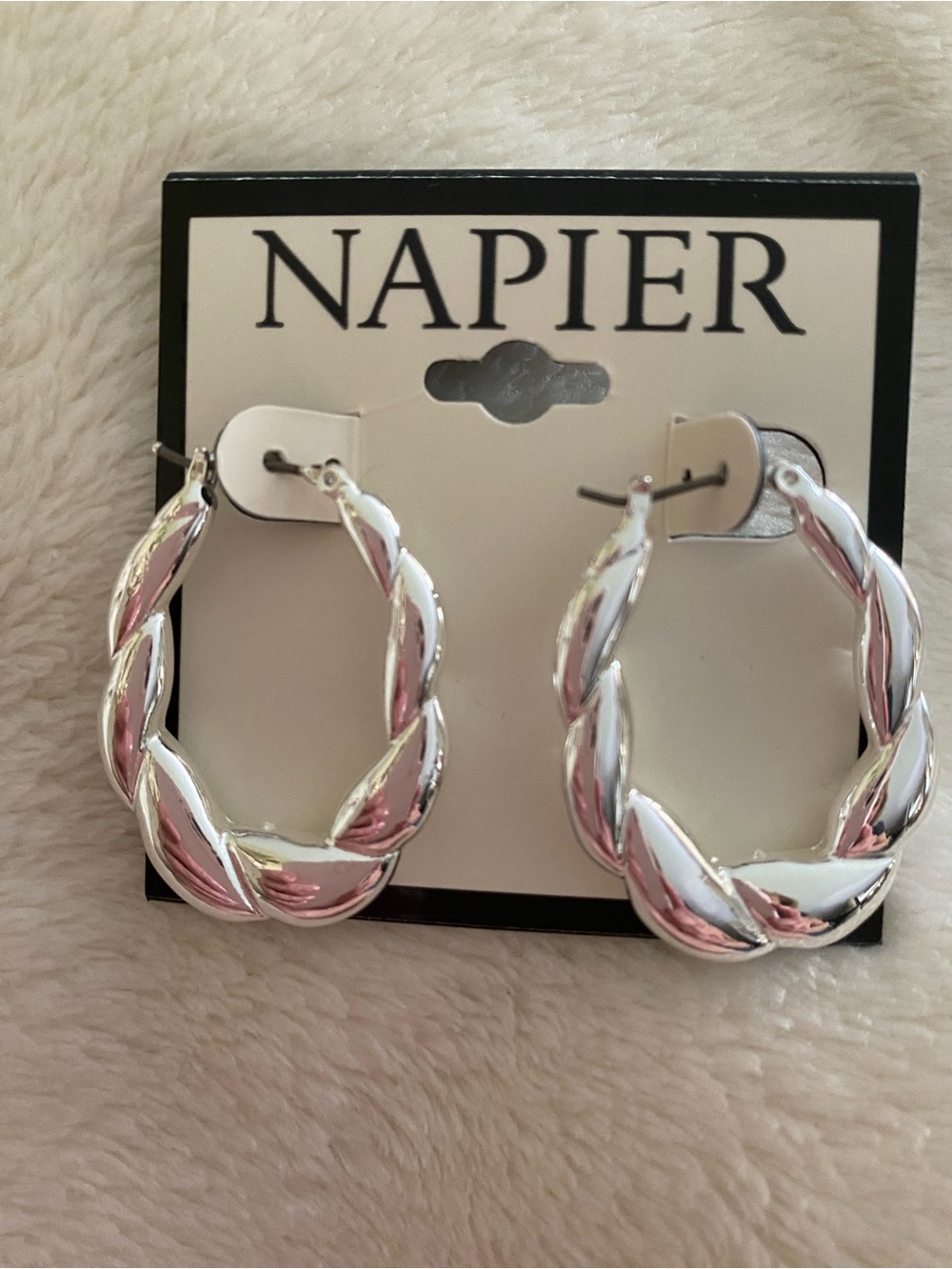 Napier Shiny Silver Braided Hoop Earrings